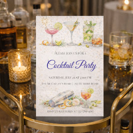 Blue Script Cocktail Night Invitation 招待状