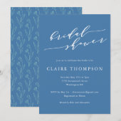 Blue Script Floral Bold Romantic Bridal Shower 招待状 (正面/裏面)