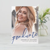 Blue Script Graduate Photo Graduation 招待状 (スタンド正面)