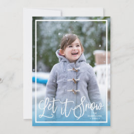 Blue Script Let it Snow Holiday Photo シーズンカード