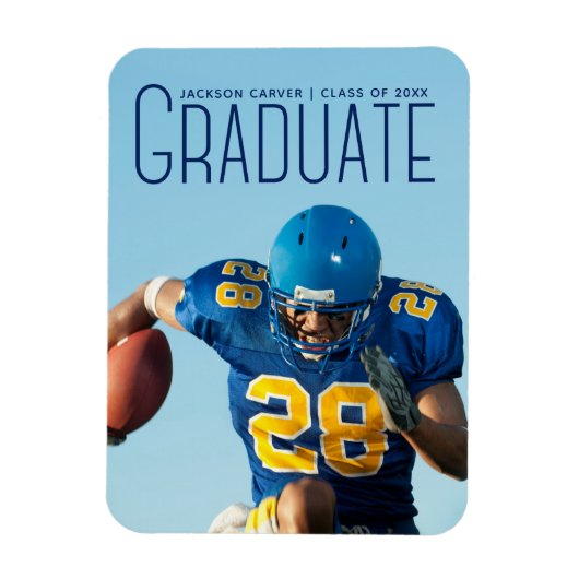 Blue Script Overlay Graduate Photo Football Player マグネット (縦)