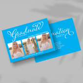 Blue Script Photo Collage Graduation Announcement 招待状