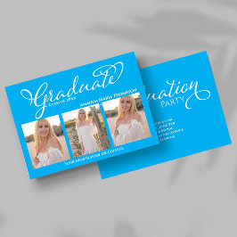 Blue Script Photo Collage Graduation Announcement 招待状