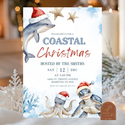 Blue Sea Animal Coastal Christmas 招待状