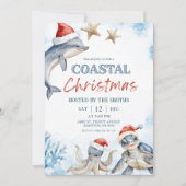 Blue Sea Animal Coastal Christmas 招待状 (正面)