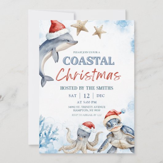 Blue Sea Animal Coastal Christmas 招待状 (正面)