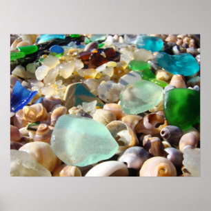 Blue Sea Glass art prints Coastal Beach Agates ポスター