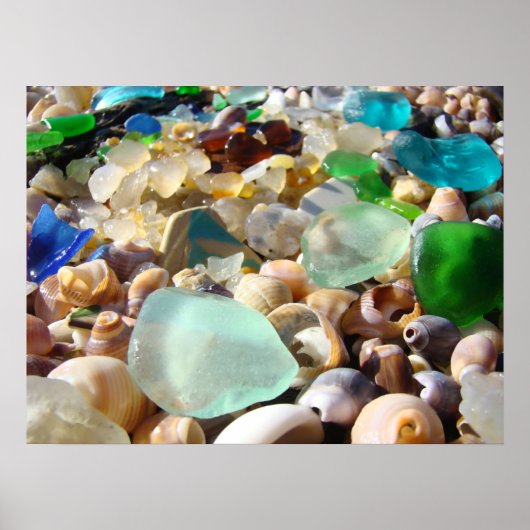 Blue Sea Glass art prints Coastal Beach Agates ポスター (正面)