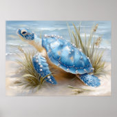 Blue Sea Turtle Coastal Beach Art Print | Poster ポスター (正面)