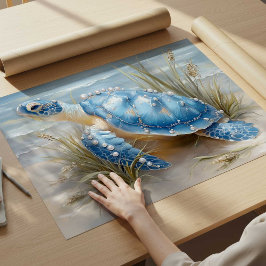 Blue Sea Turtle Coastal Beach Art Print | Poster ポスター