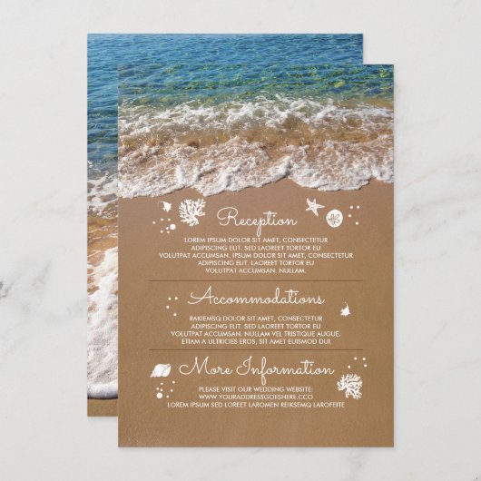 Blue Sea Waves and Sandのビーチ結婚式情報 エンクロージャーカード (正面/裏面)