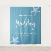 Blue Sea Wedding Welcome Sign Backdrop タペストリー (正面)