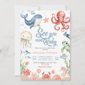 Blue Sea you Soon Ocean Animal Baby Shower 招待状 (正面)