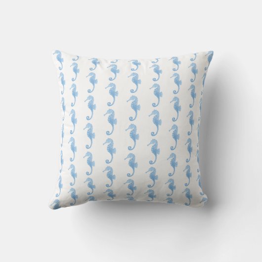 Blue Seahorse Coastal Pattern  クッション (裏面)