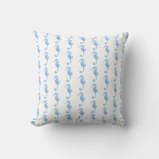Blue Seahorse Coastal Pattern  クッション (正面)
