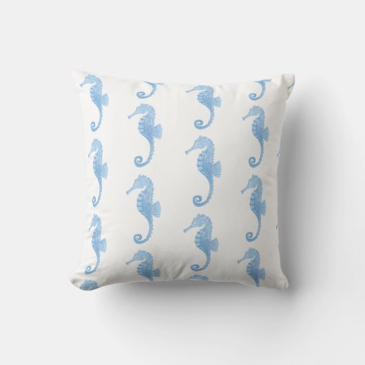 Blue Seahorse Coastal Pattern  クッション (正面)
