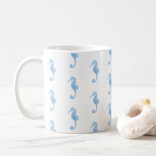 Blue Seahorse Coastal Pattern Mug  コーヒーマグカップ (ドーナツ)