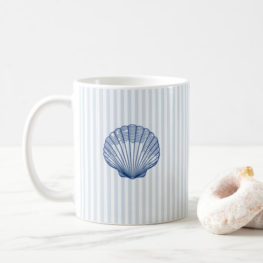 Blue Seashell Clamshell Blue Stripe Art Mug コーヒーマグカップ (ドーナツ)