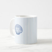 Blue Seashell Clamshell Blue Stripe Art Mug コーヒーマグカップ (正面左)