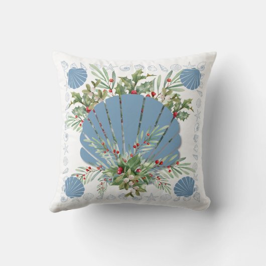 Blue Seashell Coastal Christmas クッション (裏面)