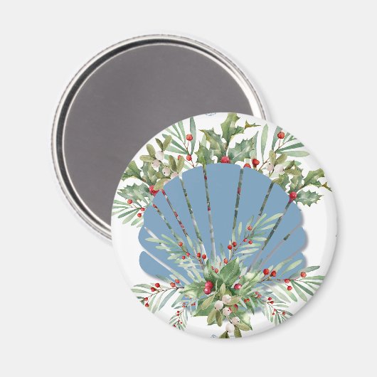 Blue Seashell Coastal Christmas マグネット (正面/裏面)