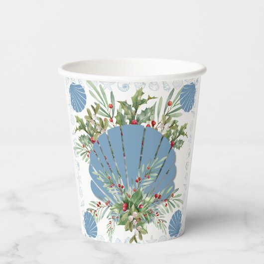 Blue Seashell Coastal Christmas 紙コップ (裏面)