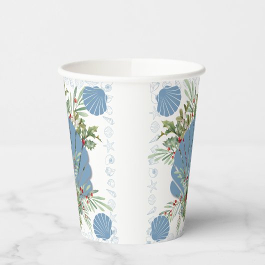 Blue Seashell Coastal Christmas 紙コップ (左)