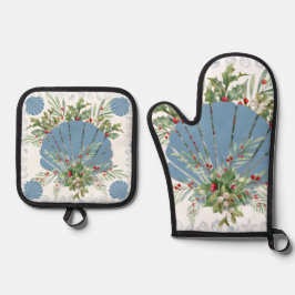 Blue Seashell Coastal Christmas 鍋つかみ&鍋敷きセット