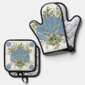 Blue Seashell Coastal Christmas 鍋つかみ&鍋敷きセット (正面/裏面)