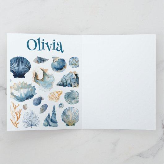 Blue Seashell Folded Card | Custom Name カード (内部)
