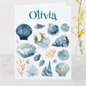 Blue Seashell Folded Card | Custom Name カード (黄色い花)