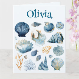 Blue Seashell Folded Card | Custom Name カード