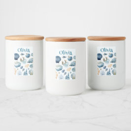 Blue Seashell Food Container Label | Custom Name フードラベル