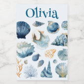 Blue Seashell Food Container Label | Custom Name フードラベル (シングルラベル)