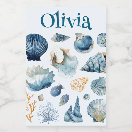 Blue Seashell Food Container Label | Custom Name フードラベル (シングルラベル)