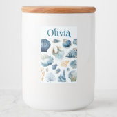 Blue Seashell Food Container Label | Custom Name フードラベル (正面)