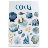 Blue Seashell Gift Bag | Custom Name ミディアムペーパーバッグ (裏面)