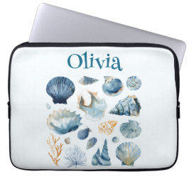 Blue Seashell Laptop Sleeve | Custom Name ラップトップスリーブ