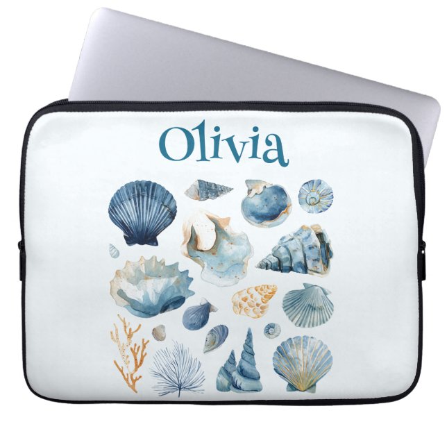 Blue Seashell Laptop Sleeve | Custom Name ラップトップスリーブ (正面)