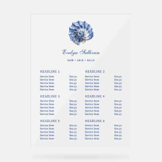 Blue Seashell Logo Price List アクリルサイン (正面)