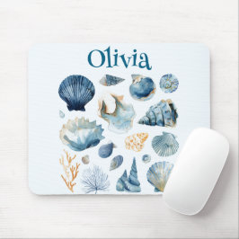 Blue Seashell Mouse Pad | Custom Name マウスパッド