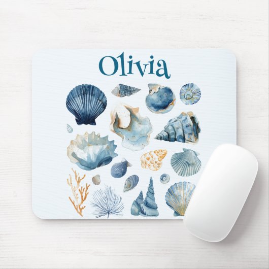 Blue Seashell Mouse Pad | Custom Name マウスパッド (マウス)
