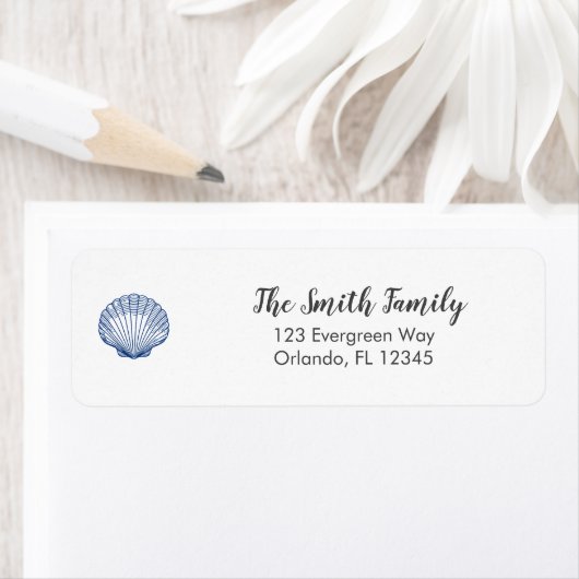 Blue Seashell Ocean Painting Art Address ラベル (インサイチュ)