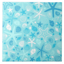 Blue Seashell & Star Bathroom Art タイル