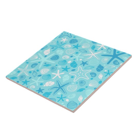 Blue Seashell & Star Bathroom Art タイル (側面)