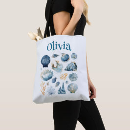 Blue Seashell Tote Bag – Custom Name トートバッグ