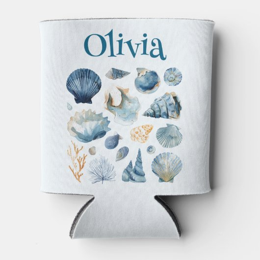 Blue Seashells Can Cooler | Custom Name 缶クーラー (正面)