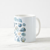 Blue Seashells Mug | Custom Name コーヒーマグカップ (正面右)