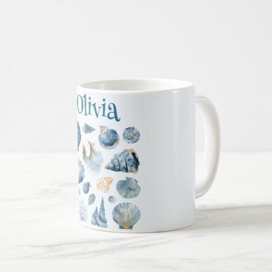 Blue Seashells Mug | Custom Name コーヒーマグカップ (正面右)