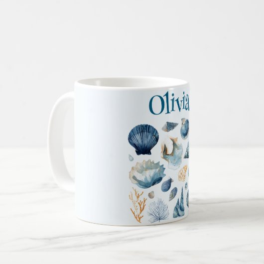 Blue Seashells Mug | Custom Name コーヒーマグカップ (正面左)